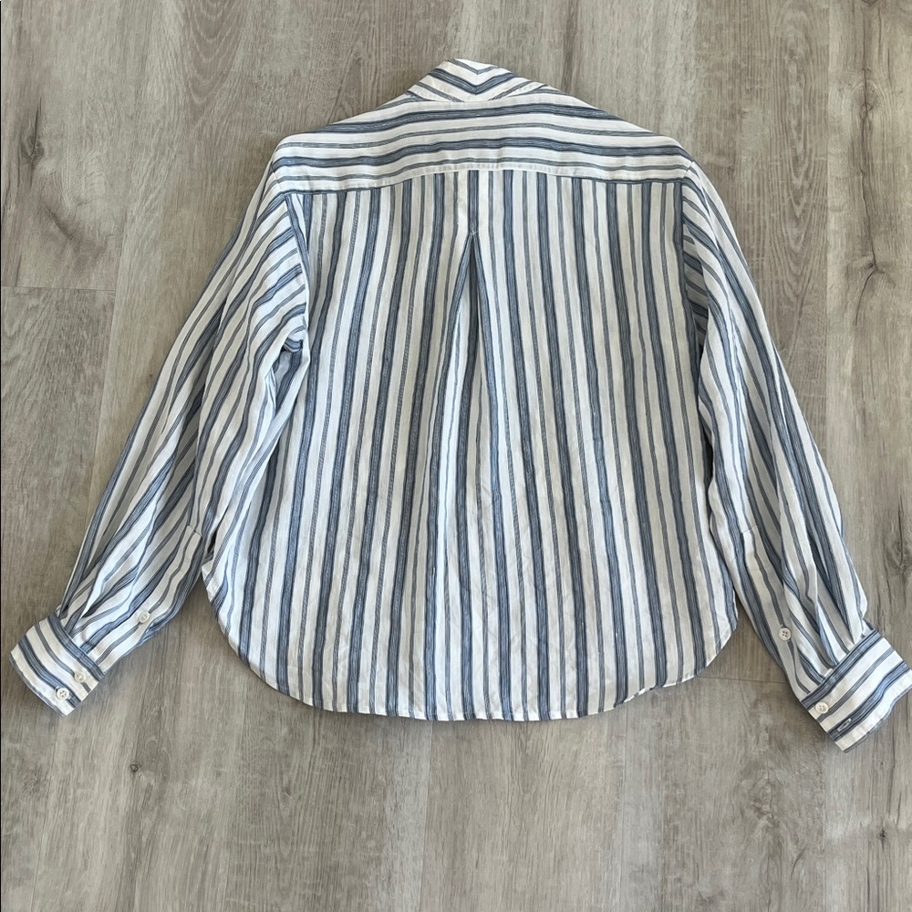 FRAME Clean Safari Striped Linen Blend Shirt Button Down Stand Collar Womens XS - Picture 7 of 15